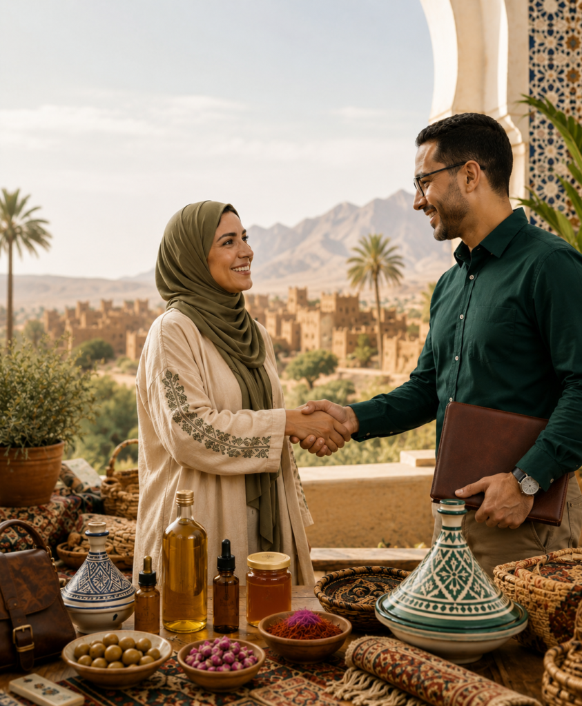 Partenariat entre Atlas Products et un artisan marocain pour vendre des produits marocains authentiques en ligne.